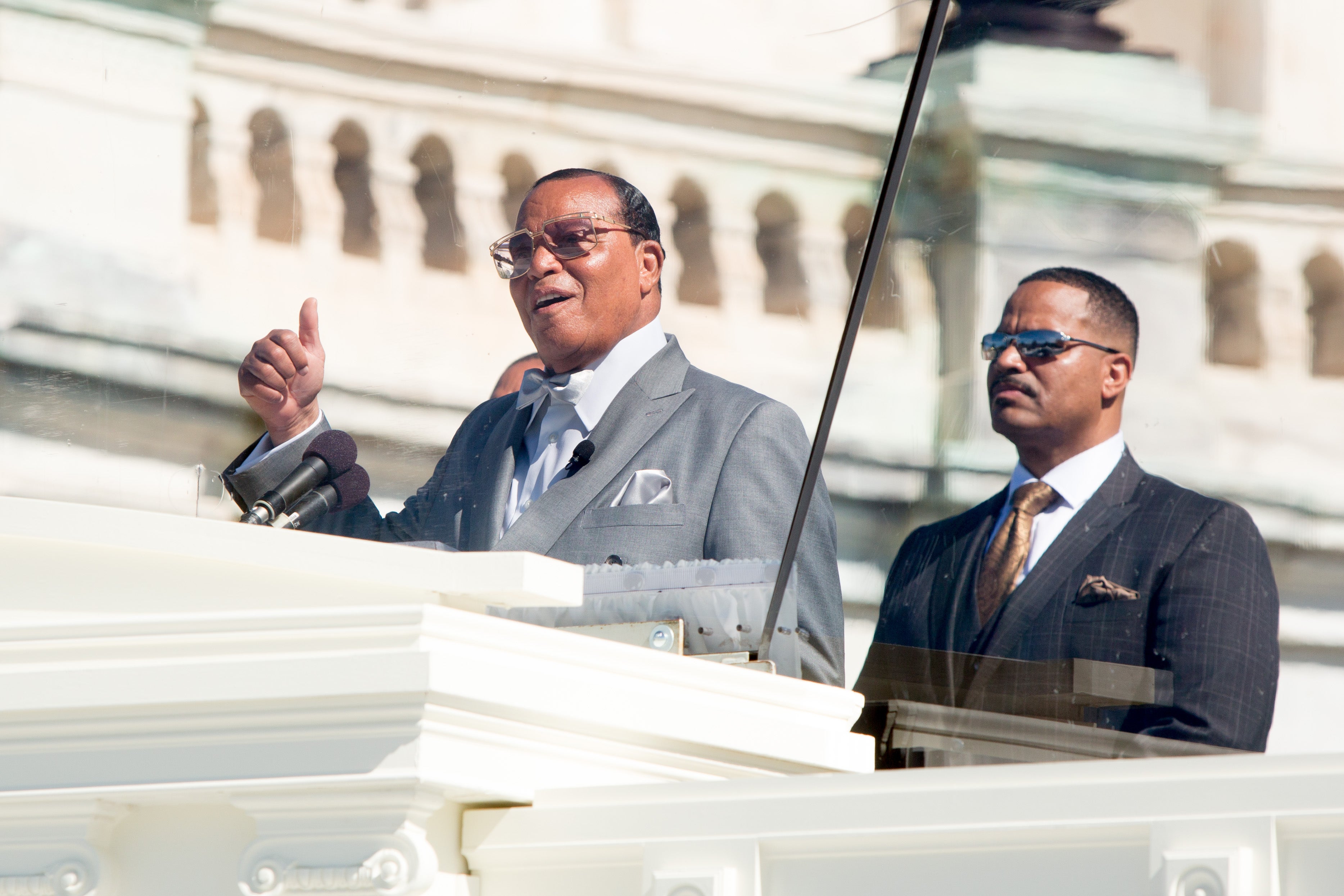 Image of Louis Farrakhan giving a speech 