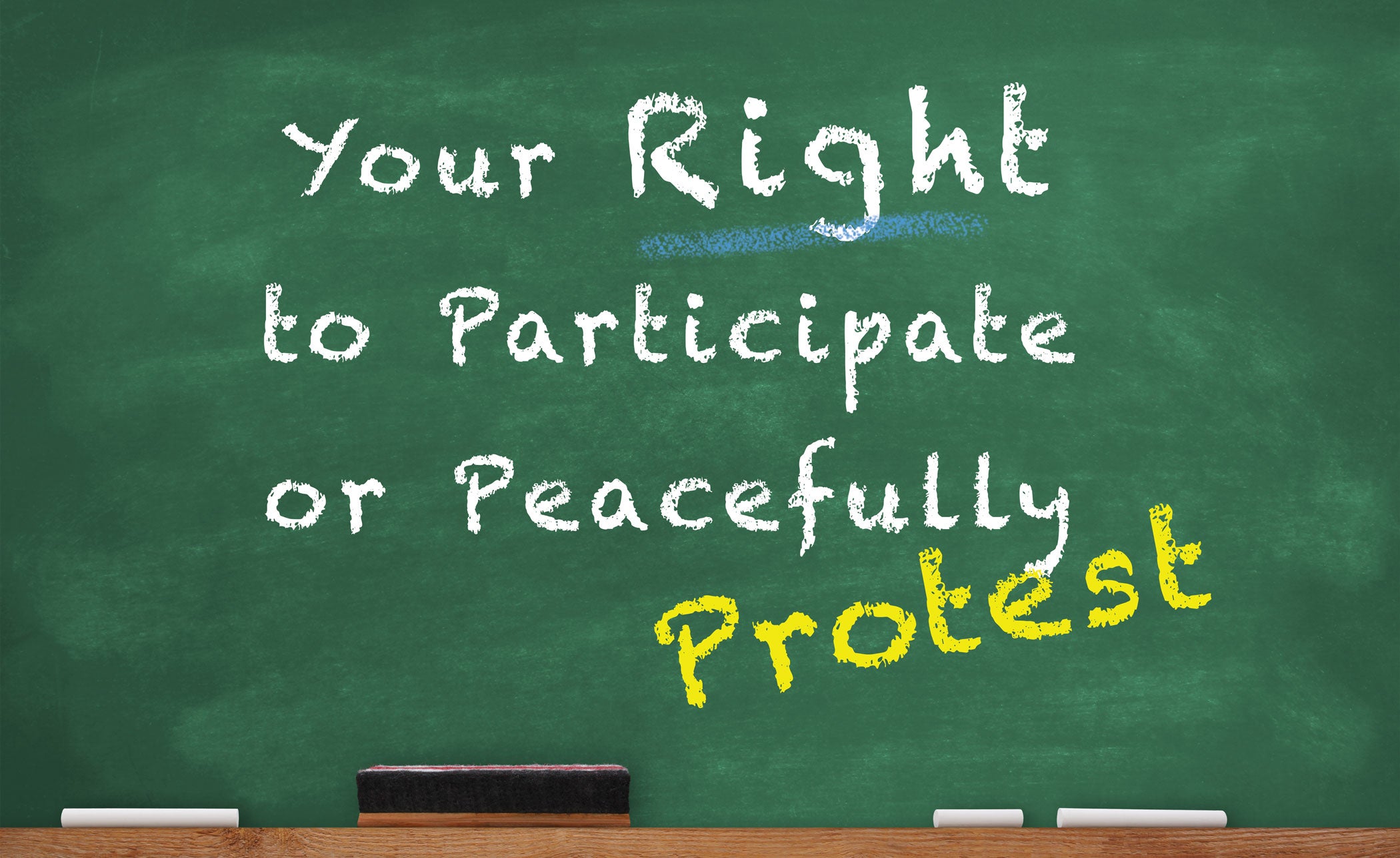 Your Right to Participate or Peacefully Protest Written on Chalkboard