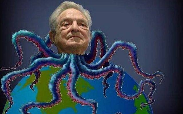 A caricature of George Soros as a tentacled monster has appeared on various right-wing and pro-Russian web sites since at least 2015.