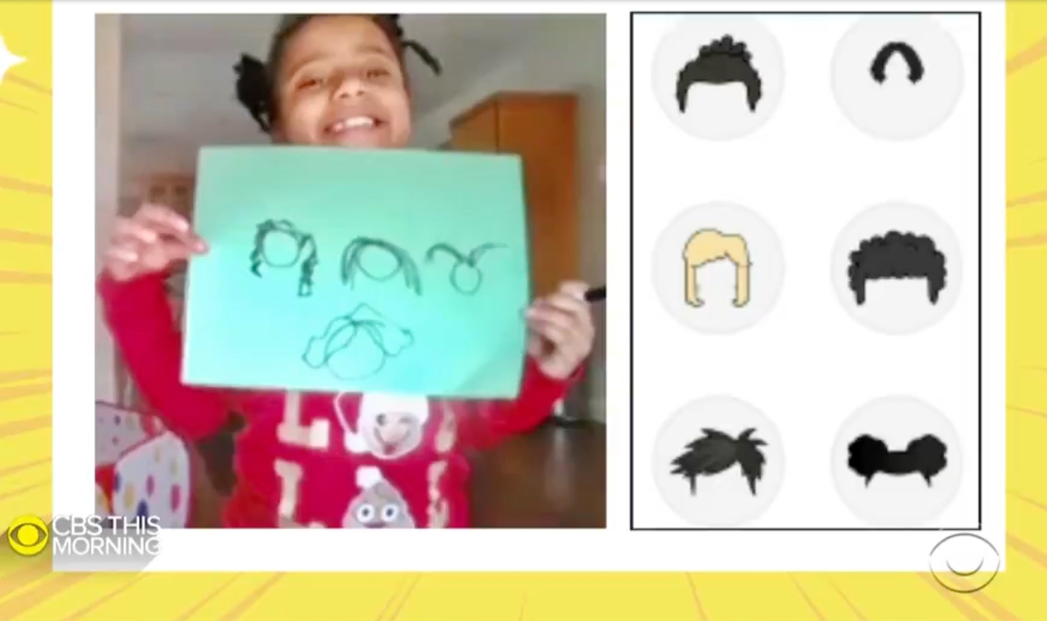 7-year old Morgan Bugg displays her drawing of hairstyles that reflect her identity