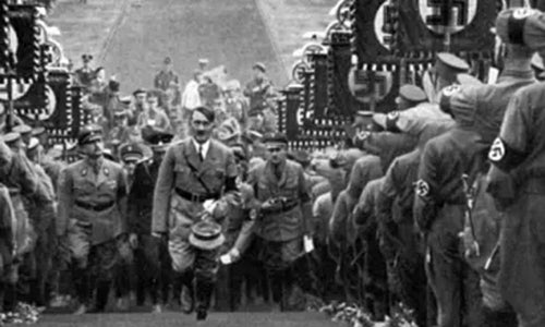 Adolf Hitler Walking up Steps at an Annual Nazi Party Rally Ceremony