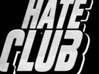 Hate Club logo.  The words "Hate Club" are written in silver against a black background.