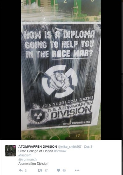 Atomwaffen Division flier posted at State College of Florida