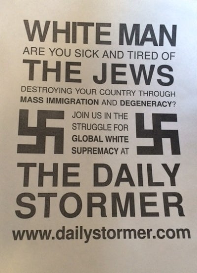 Anti-Semitic flyer distributed at campuses